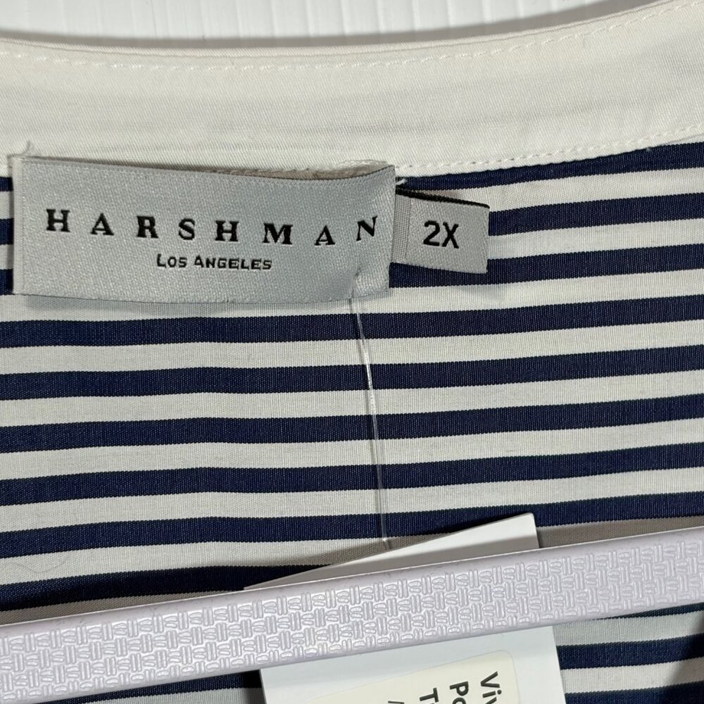 Harshman Vivienne Popover Tunic 2X Navy Stripe Cotton Ruffle Boho Coastal Preppy - Picture 6 of 11
